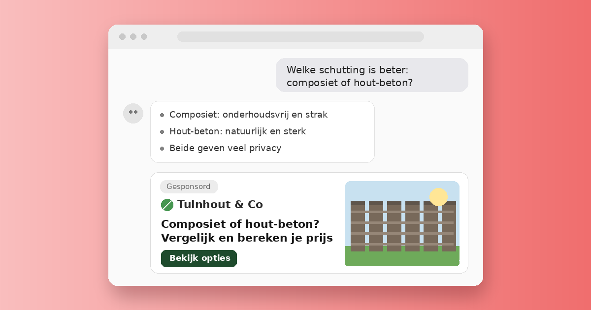 Voorbeeld van een ChatGPT Ads-advertentie onder een antwoord van ChatGPT